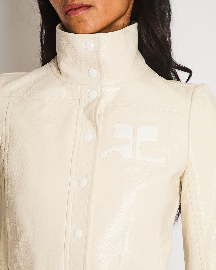 Courrèges White Reedition Vinyl Cropped Jacket with Logo Detail Size FR 34 (UK 6)