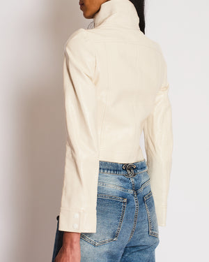 Courrèges White Reedition Vinyl Cropped Jacket with Logo Detail Size FR 34 (UK 6)