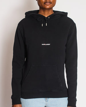 Saint Laurent Logo Cotton Black Hoodie Size XS (UK 6)