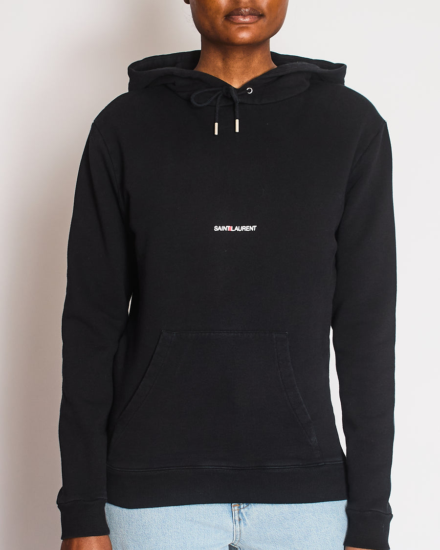 Saint Laurent Logo Cotton Black Hoodie Size XS (UK 6)