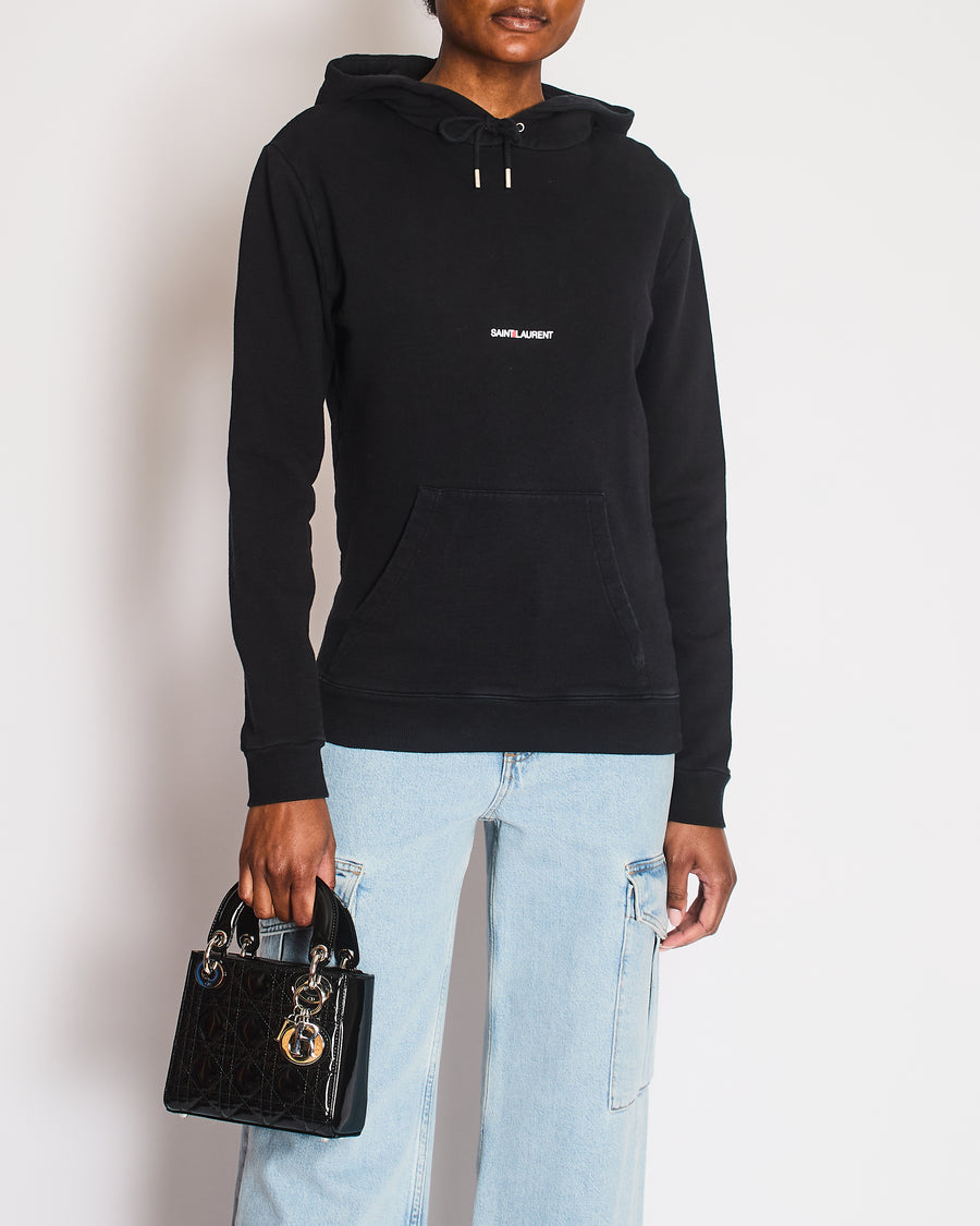 Saint Laurent Logo Cotton Black Hoodie Size XS (UK 6)