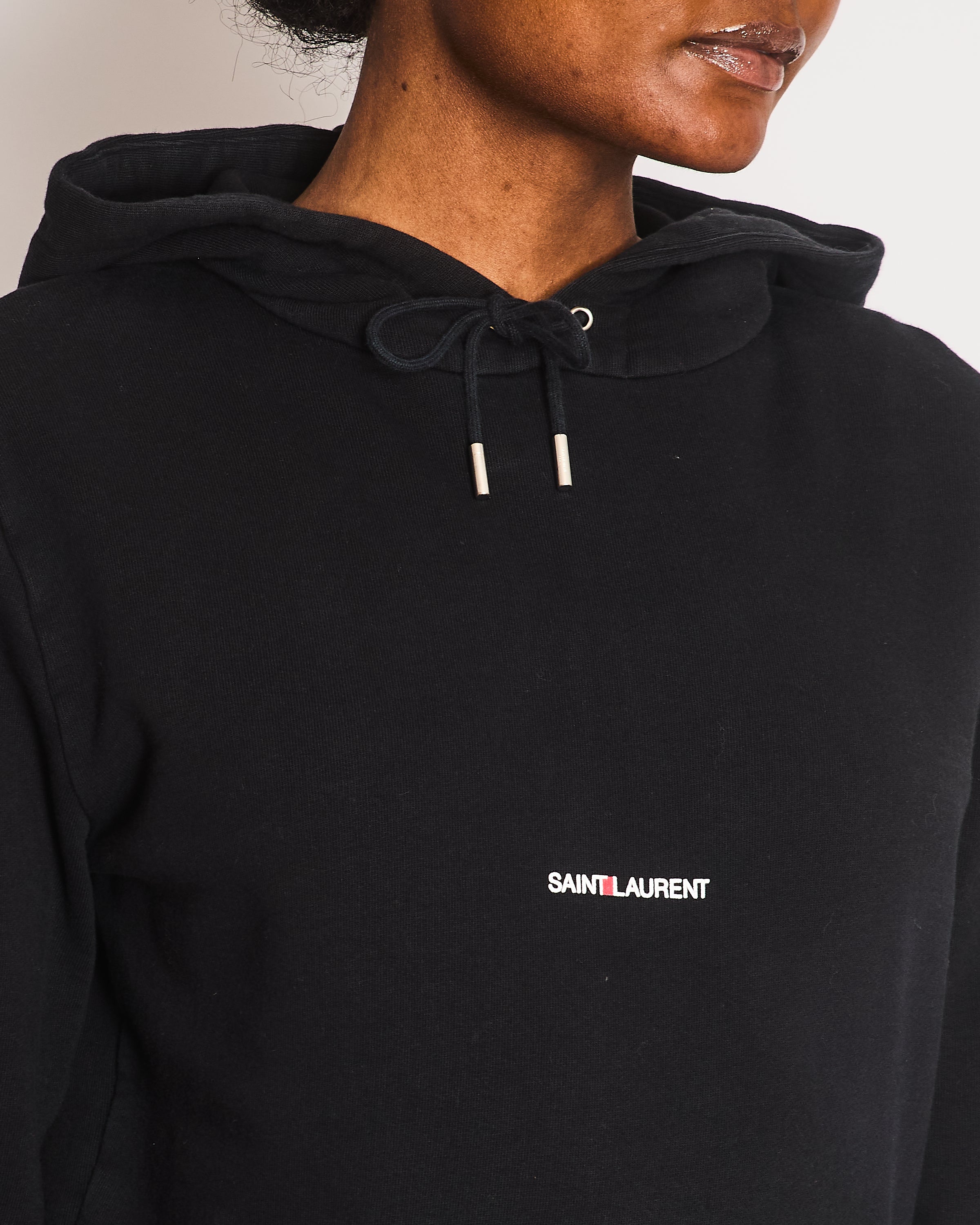 Saint Laurent Logo Cotton Black Hoodie Size XS (UK 6) – Sellier