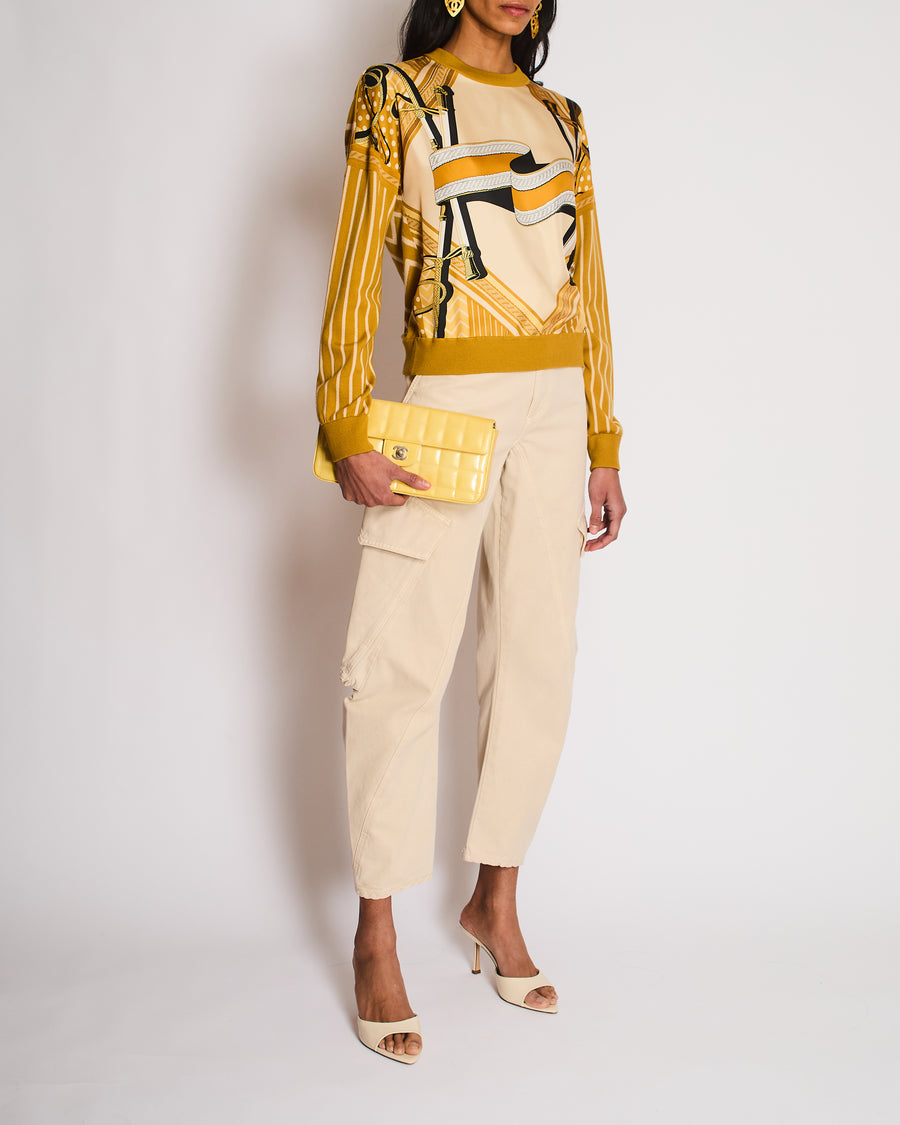 Hermès Ochre Poste Aux Lettres Silk Panelled Jumper Size FR 34 (UK 6)