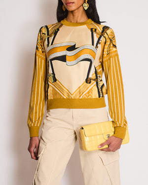 Hermès Ochre Poste Aux Lettres Silk Panelled Jumper Size FR 34 (UK 6)