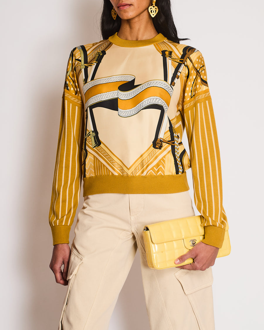 Hermès Ochre Poste Aux Lettres Silk Panelled Jumper Size FR 34 (UK 6)