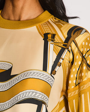 Hermès Ochre Poste Aux Lettres Silk Panelled Jumper Size FR 34 (UK 6)