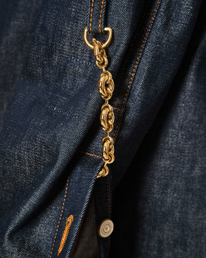 Loewe Dark Blue Raw Denim Shirt Dress with Chain and Anagram Logo Detail Size FR38 (UK 10)