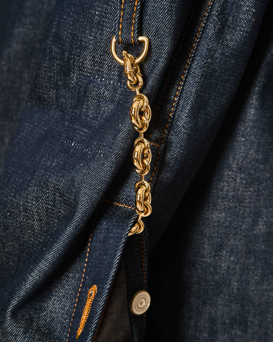Loewe Dark Blue Raw Denim Shirt Dress with Chain and Anagram Logo Detail Size FR38 (UK 10)
