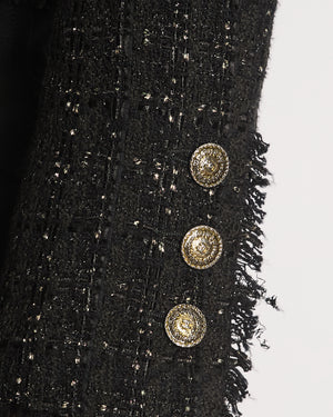 Chanel 2005 Black Tweed Single Breasted Jacket with Frayed Trim Detail Size FR 36 (UK 8)