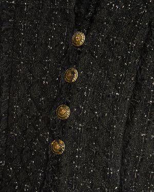 Chanel 2005 Black Tweed Single Breasted Jacket with Frayed Trim Detail Size FR 36 (UK 8)