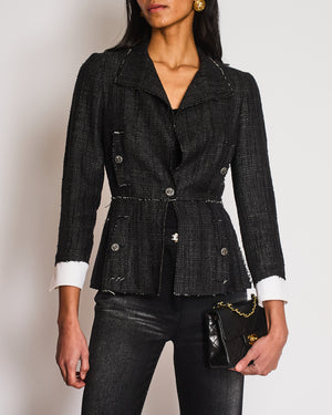 Chanel 07/P Black Silk Weaved Single Breasted Jacket with Detachable Cuff Detail Size FR 36 (UK 8)