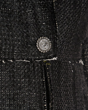 Chanel 07/P Black Silk Weaved Single Breasted Jacket with Detachable Cuff Detail Size FR 36 (UK 8)