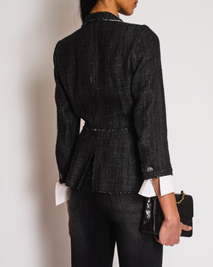Chanel 07/P Black Silk Weaved Single Breasted Jacket with Detachable Cuff Detail Size FR 36 (UK 8)