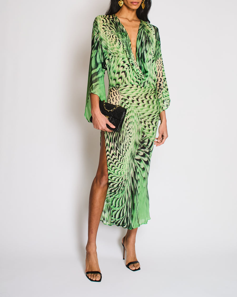 green emerald velvet dress Roberto Cavalli Green Silk Satin Cut Out Gown – Studded Petals Vintage main image 0