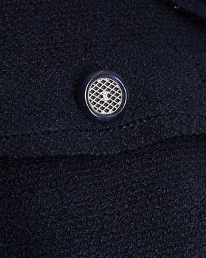 Chanel 20/C Navy Tweed Pocketed Long Sleeve Jacket with CC Button Detail Size FR 44 (UK 16)