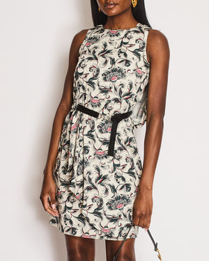 Louis Vuitton White Sleeveless Belted Printed Midi Dress with Cape Detail Size FR 34 (UK 6)