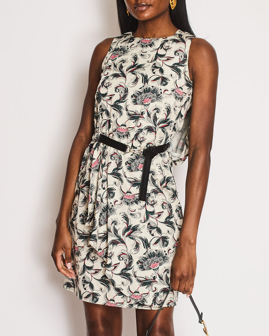 Louis Vuitton White Sleeveless Belted Printed Midi Dress with Cape Detail Size FR 34 (UK 6)
