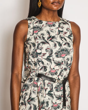 Louis Vuitton White Sleeveless Belted Printed Midi Dress with Cape Detail Size FR 34 (UK 6)