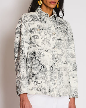 Christian Dior White Toile De Jouy Button Down Shirt Jacket Size FR 34 (UK 6)