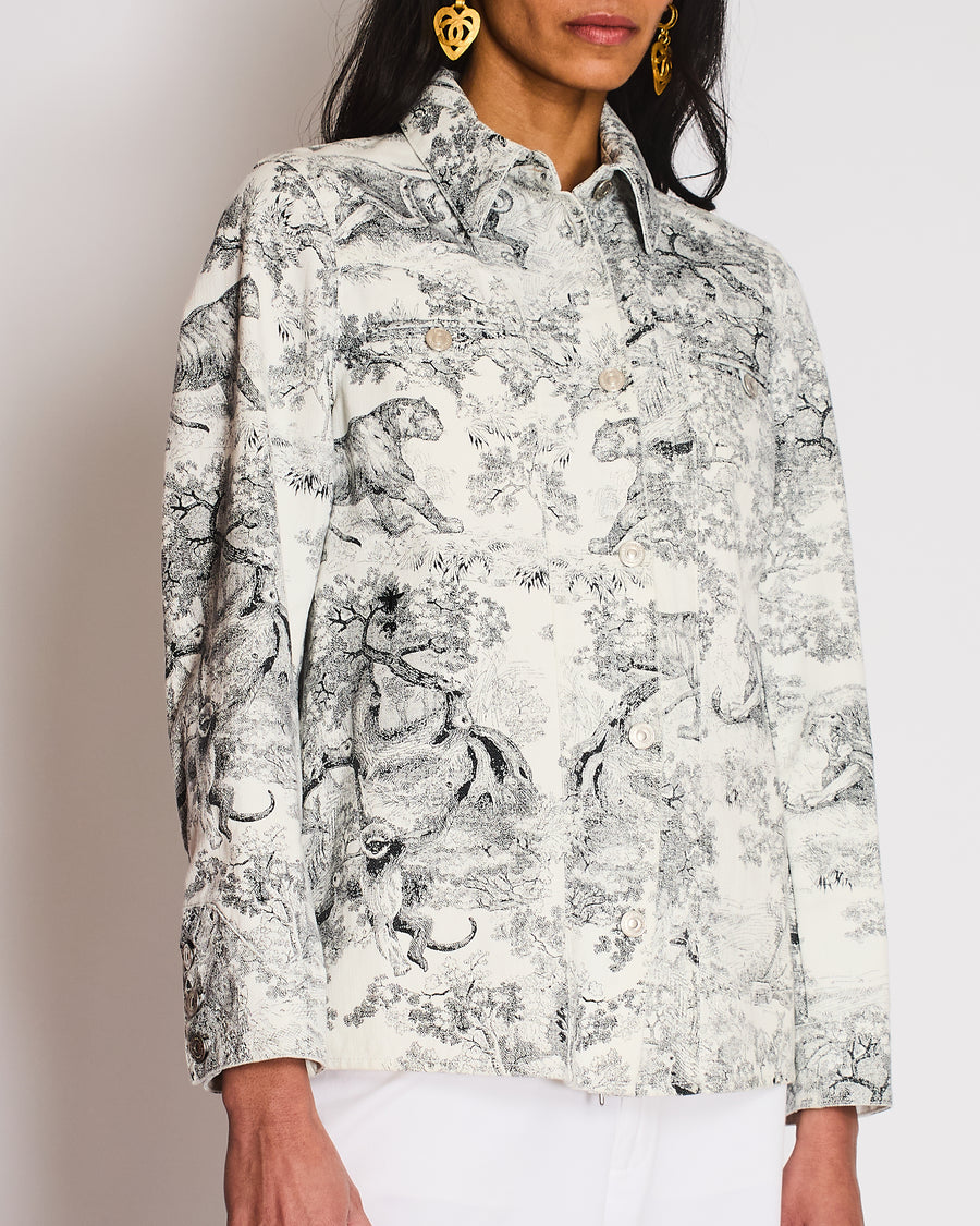 Christian Dior White Toile De Jouy Button Down Shirt Jacket Size FR 34 (UK 6)