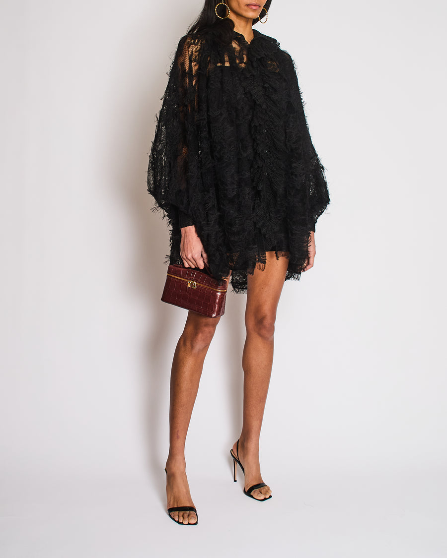 Christian Dior Fall/Winter 25 Black Lace Long Sleeve Dress with Collar Detail Size FR 34 (UK 6)