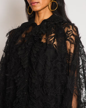 Christian Dior Fall/Winter 25 Black Lace Long Sleeve Dress with Collar Sellier Christian Dior Fall/Winter 25 Black Lace Long Sleeve Dress with Collar Sellier