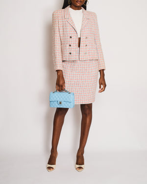 Chanel Red, Blue and White Tweed Jacket and Skirt Set with Silver CC Button Details Size FR 40 (UK 12)
