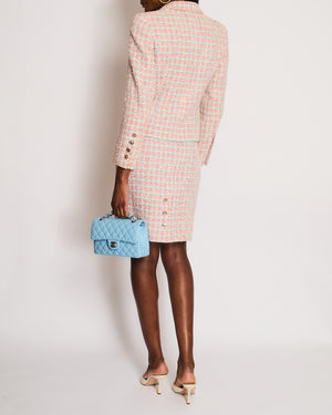 Chanel Red, Blue and White Tweed Jacket and Skirt Set with Silver CC Button Details Size FR 40 (UK 12)