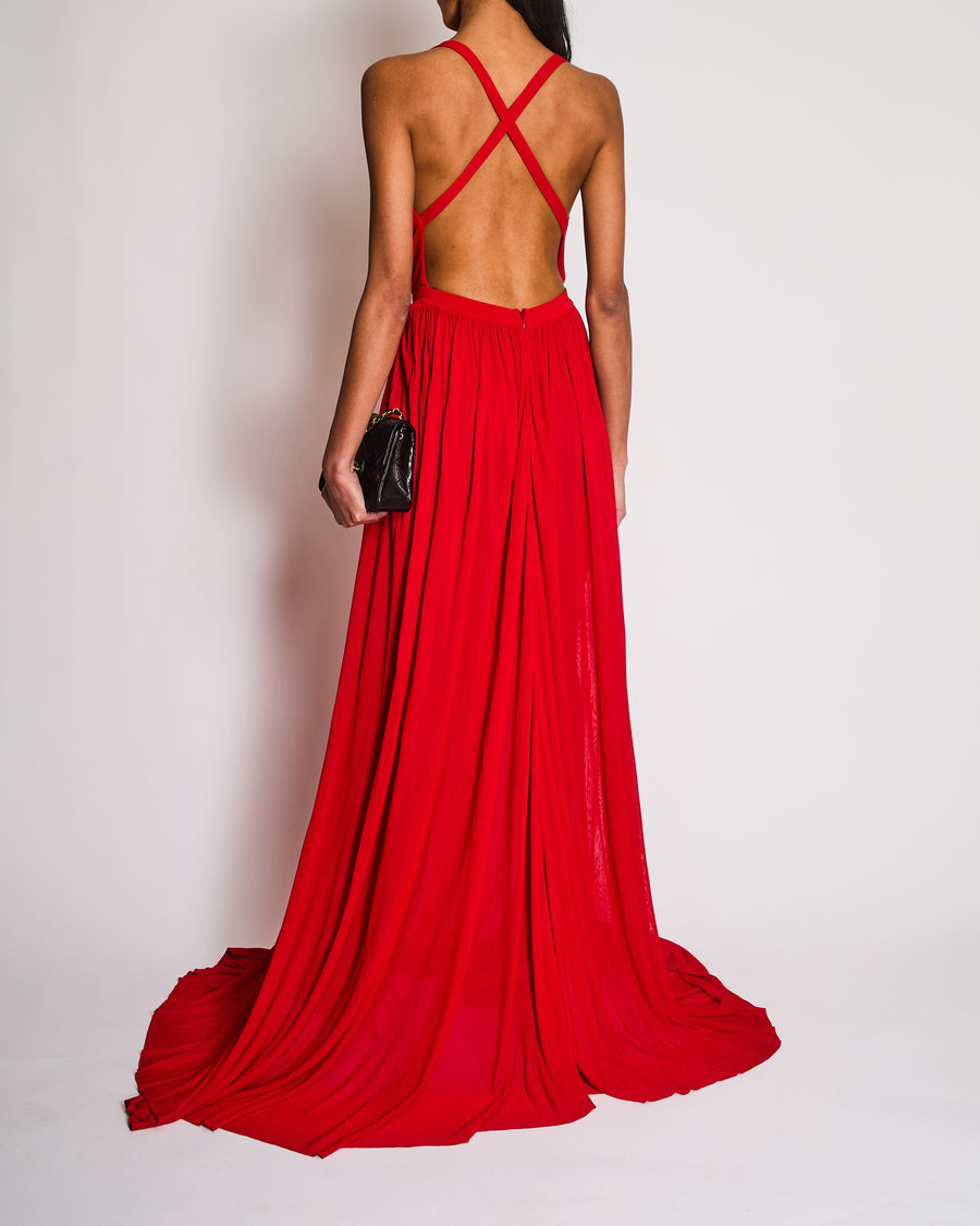 Alaïa Red Halterneck Backless Maxi Dress Size FR 44 (UK 16)