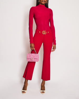 Gucci Red Marmont Flared Low Rise Trousers with Logo Buckle IT 36 (UK 4)