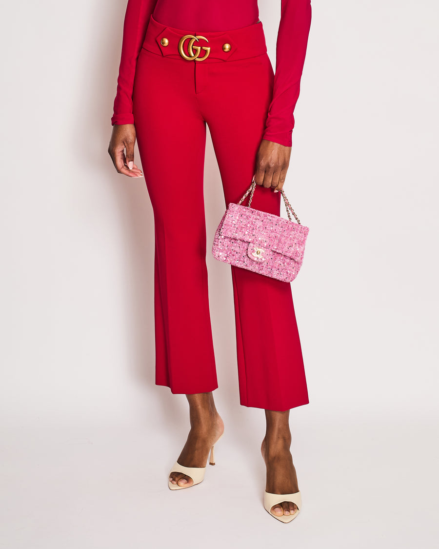 Gucci Red Marmont Flared Low Rise Trousers with Logo Buckle IT 36 (UK 4)