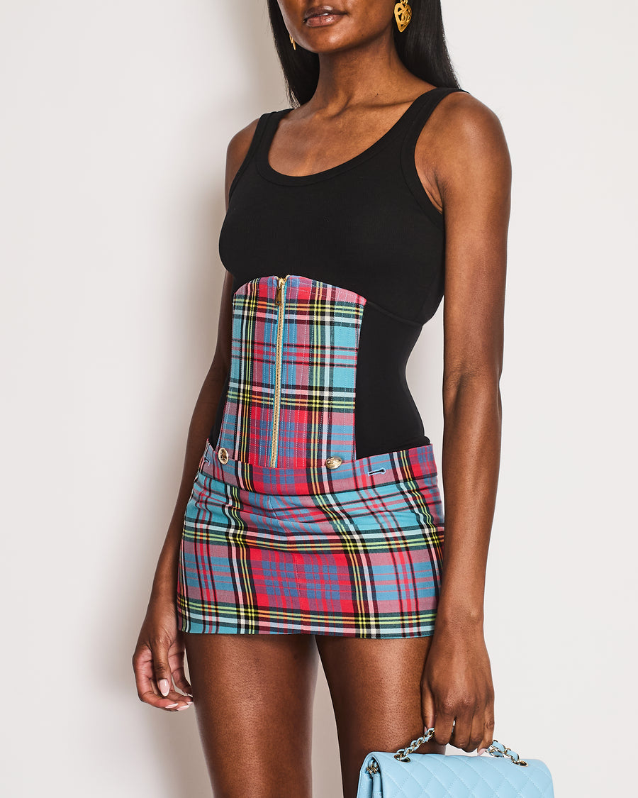 Vivienne Westwood Red Tartan Check Mesh Panelled Corset with Matching Skirt Size IT 38 (UK 6)