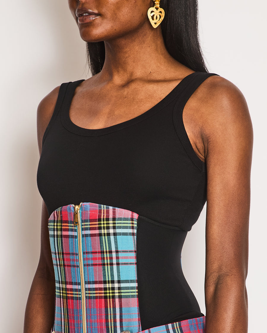 Vivienne Westwood Red Tartan Check Mesh Panelled Corset with Matching Skirt Size IT 38 (UK 6)