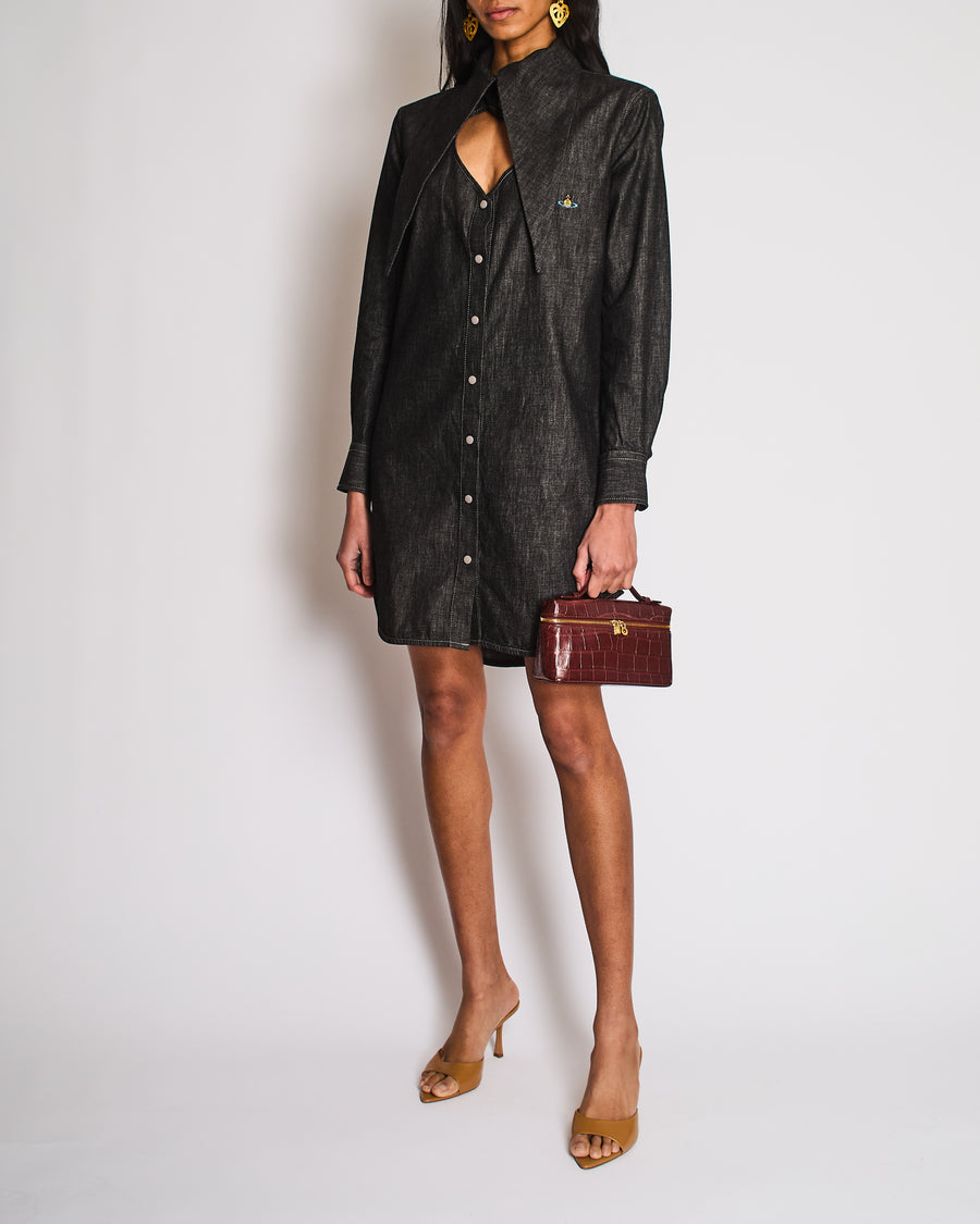 Vivienne Westwood Washed Black Denim Shirt Dress with Exaggerated Coll – Sellier