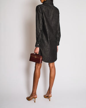 Vivienne Westwood Washed Black Denim Shirt Dress with Exaggerated Collar and Embroidered Logo Size IT 38 (UK 6)
