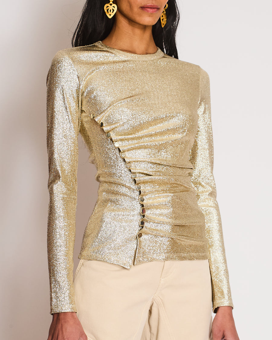 Paco Rabanne Gold Long Sleeve Ruched Top Size FR 36 (UK 8) – Sellier