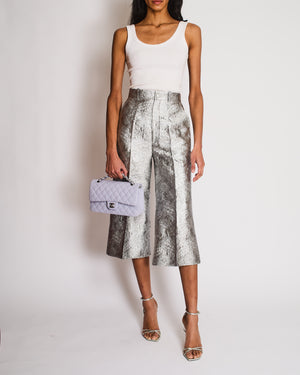 Gucci Silver Brocade Flared Bermuda Trousers Size IT 36 (UK 4)