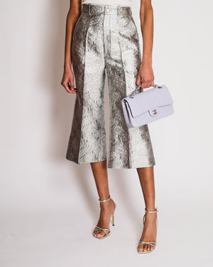 Gucci Silver Brocade Flared Bermuda Trousers Size IT 36 (UK 4)