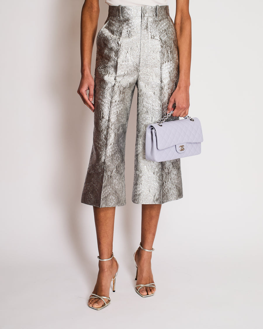 Gucci Silver Brocade Flared Bermuda Trousers Size IT 36 (UK 4)