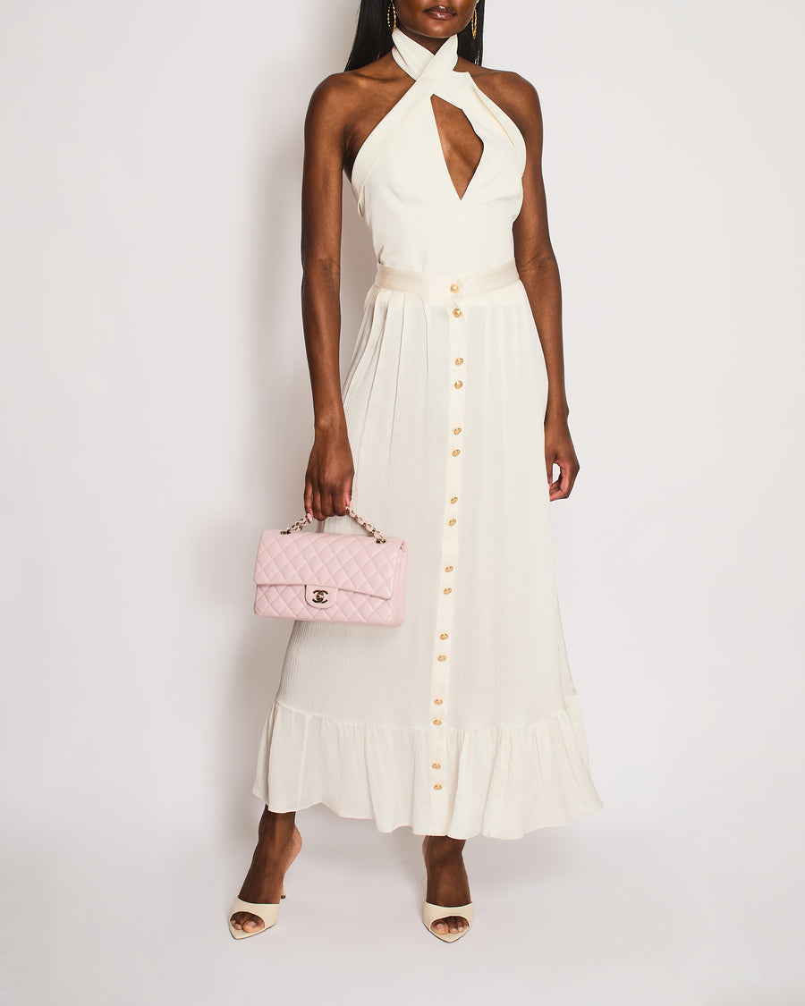 Balmain Cream Button Down Maxi Skirt with Ruffle on the Bottom and Gold Buttons Detailing Size FR 36 (UK 8)