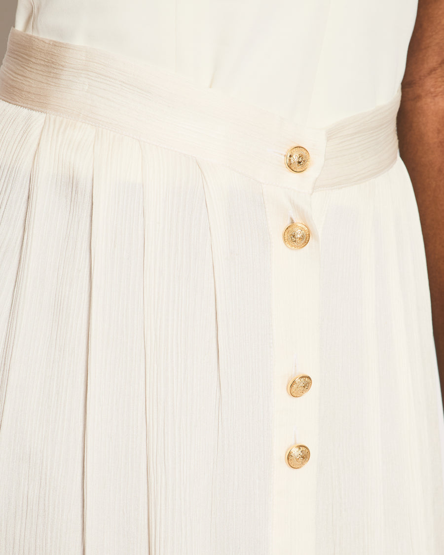 Balmain Cream Button Down Maxi Skirt with Ruffle on the Bottom and Gold Buttons Detailing Size FR 36 (UK 8)
