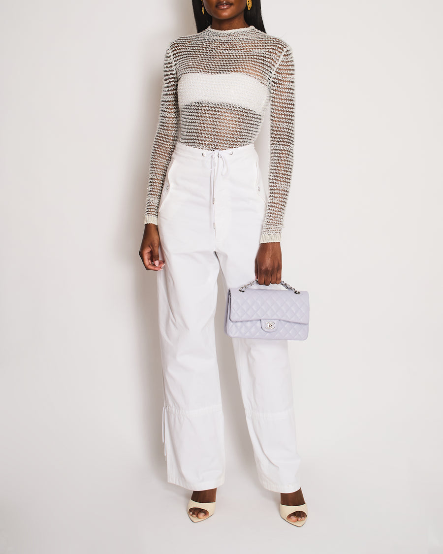 Balmain Silver Cable Knit Embellished Long Sleeve Top Size FR 36 (UK 8)