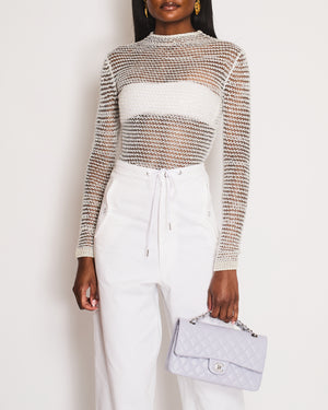 Balmain Silver Cable Knit Embellished Long Sleeve Top Size FR 36 (UK 8)