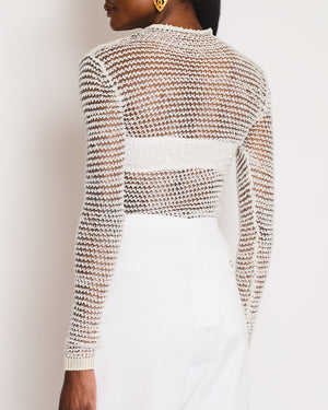 Balmain Silver Cable Knit Embellished Long Sleeve Top Size FR 36 (UK 8)