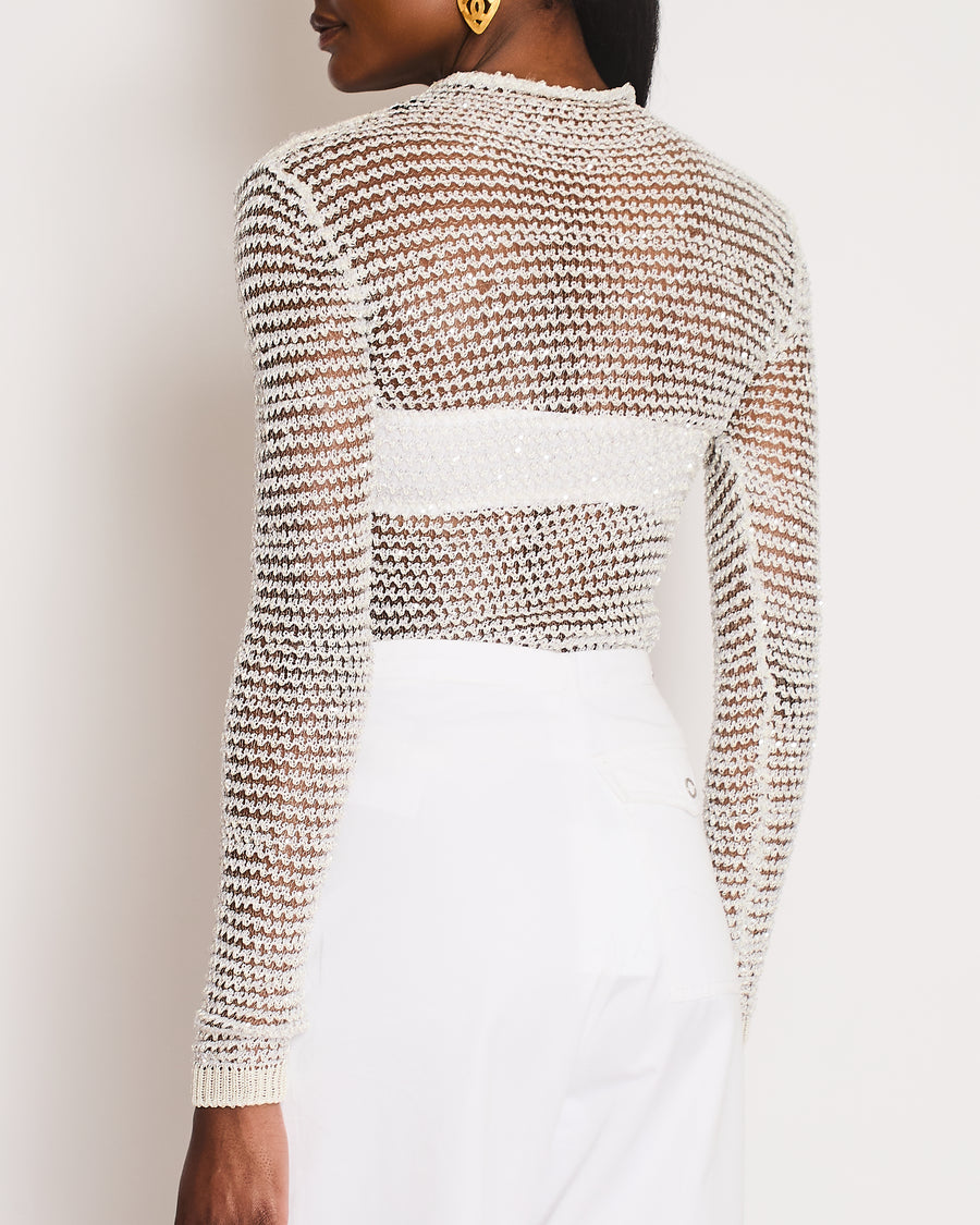 Balmain Silver Cable Knit Embellished Long Sleeve Top Size FR 36 (UK 8)
