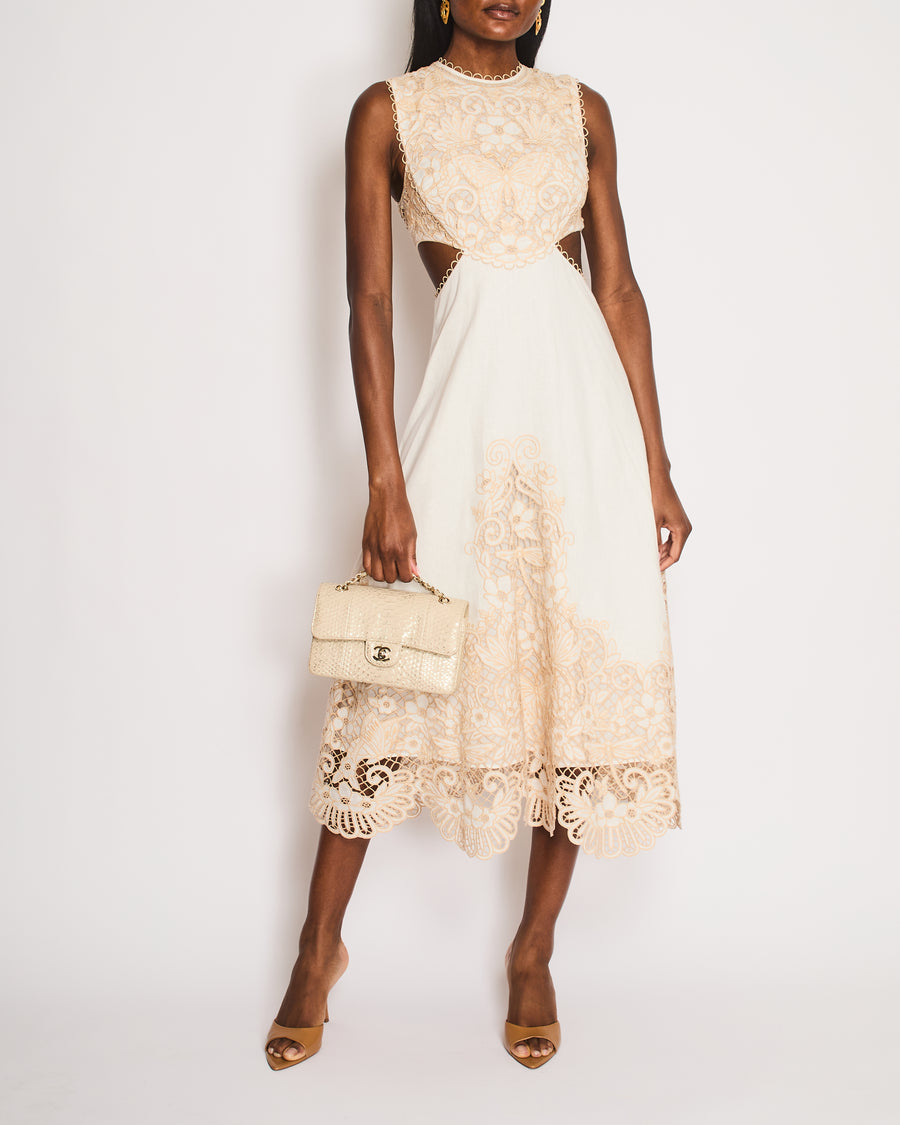 Zimmermann White with Beige Embroidery Cutout Maxi Dress Size 0 (UK 8) –  Sellier