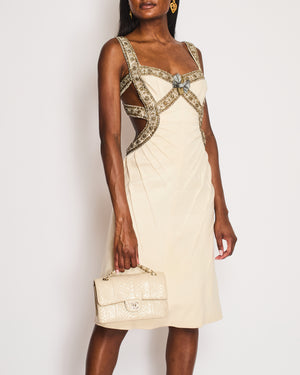 *RARE* Alexander McQueen Archive Fall/Winter 2003 Ivory A-Line Dress with Embellished Neckline Detail Size IT 38 (UK 6)