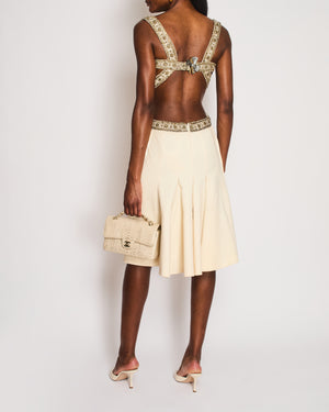 *RARE* Alexander McQueen Archive Fall/Winter 2003 Ivory A-Line Dress with Embellished Neckline Detail Size IT 38 (UK 6)