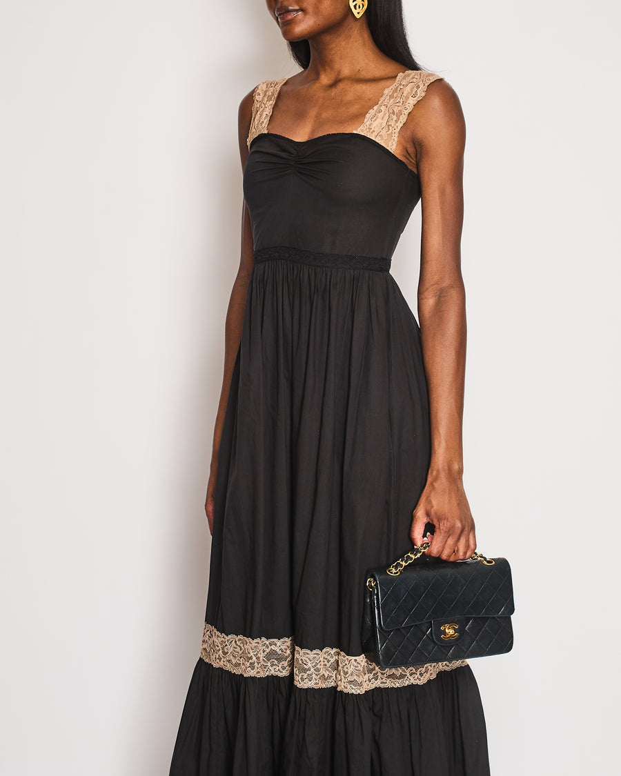 Gucci Black Maxi Dress with Brown Lace Details Size IT 38 (UK 6)