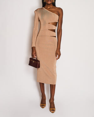 Balmain Beige One-Shoulder Body Con Maxi Dress with Cut-Out Detail Size FR 38 (UK 10)